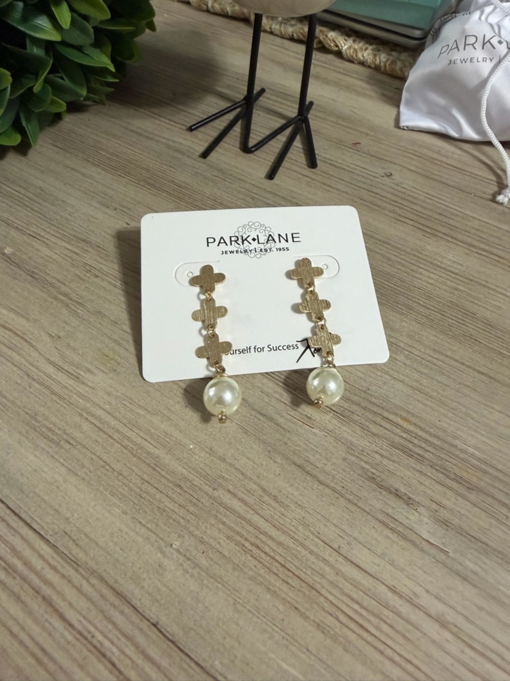 Park Lane Gold Tone Clover Drop Earrings with Cream Pearl